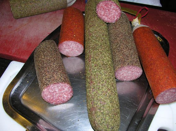Value-added casing — spice-coated salami